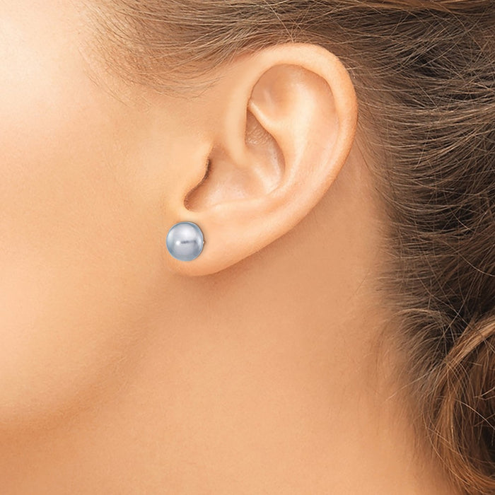 Exclusive 14K Gold Grey Button Pearl Stud Earrings - Stylish 9-10mm Value!-3