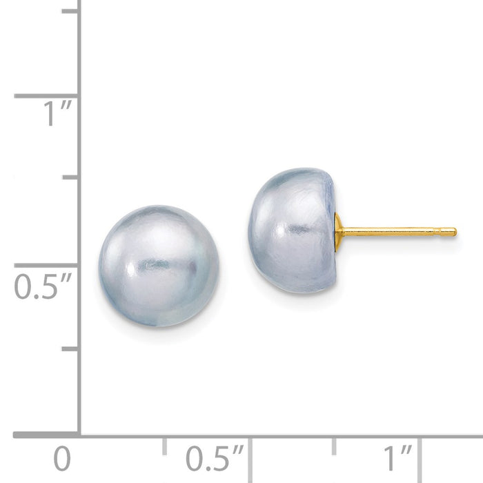Exclusive 14K Gold Grey Button Pearl Stud Earrings - Stylish 9-10mm Value!-4