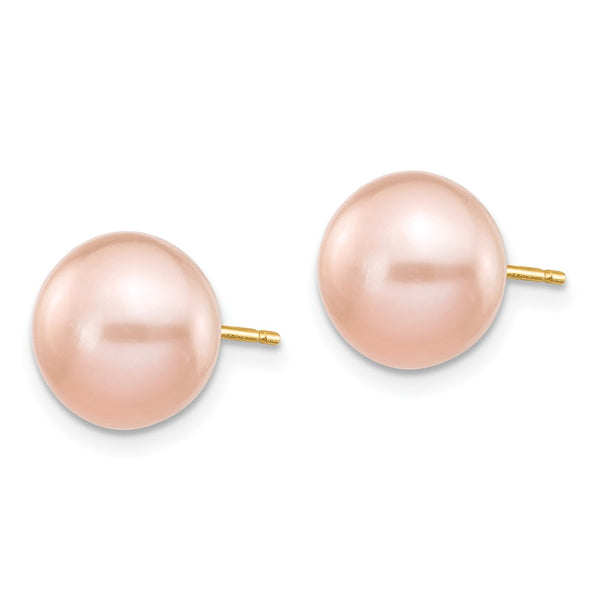 14K Gold Pink Button Freshwater Pearl Stud Earrings - 9-10mm