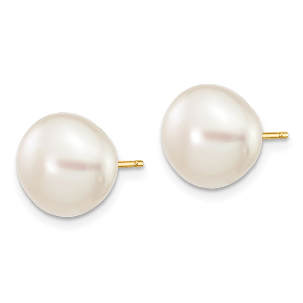 14K White Gold 9-10mm Freshwater Pearl Button Stud Earrings