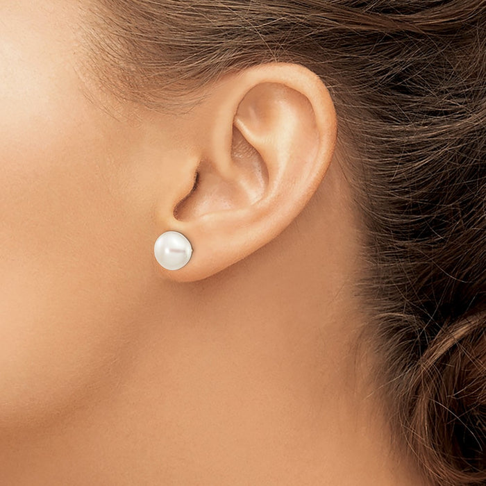 Shop Stylish 14K White Gold 9-10mm Freshwater Pearl Button Stud Earrings-3