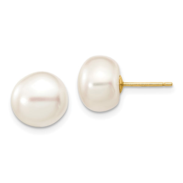 14K White Gold 9-10mm Freshwater Pearl Button Stud Earrings