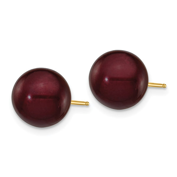14K Gold 9-10mm Brown Pearl Stud Earrings