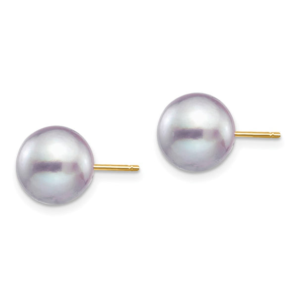 14K Gold Grey Pearl Stud Earrings, 9-10mm