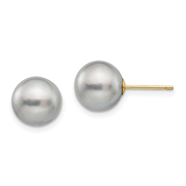 14K Gold Grey Pearl Stud Earrings, 9-10mm