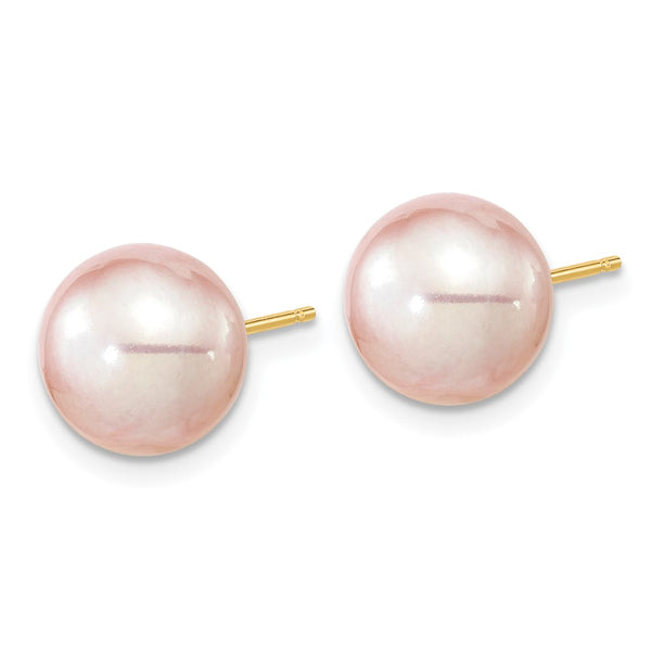 14K Gold 9-10mm Purple Freshwater Pearl Stud Earrings