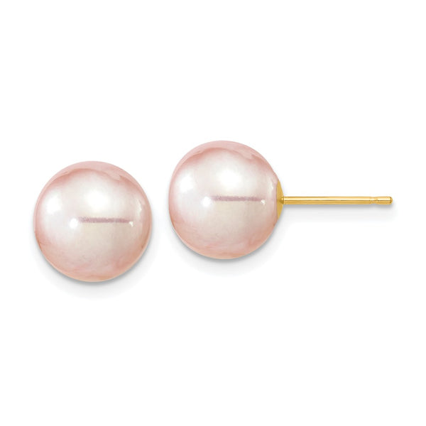 14K Gold 9-10mm Purple Freshwater Pearl Stud Earrings