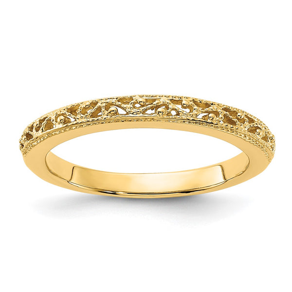 14K Gold 3mm Intricate Filigree Wedding Band