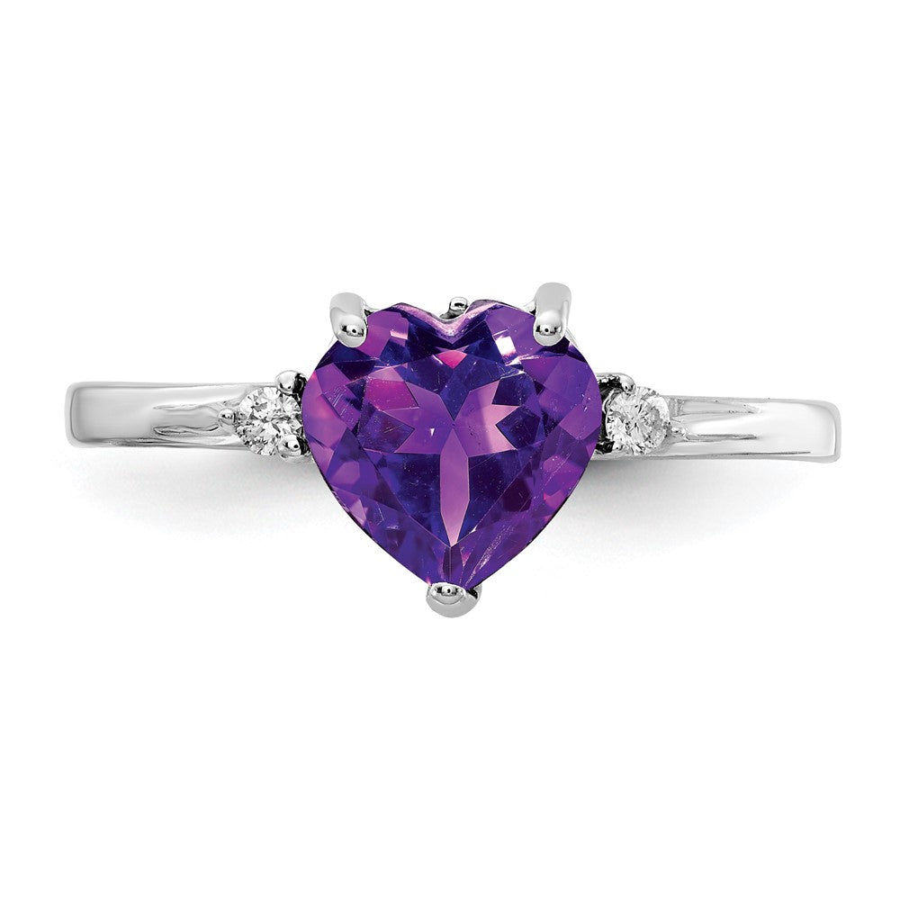 High-Quality 14K White Gold 7mm Heart-Shaped Amethyst Ring with AAA Diamonds - Stylish Value