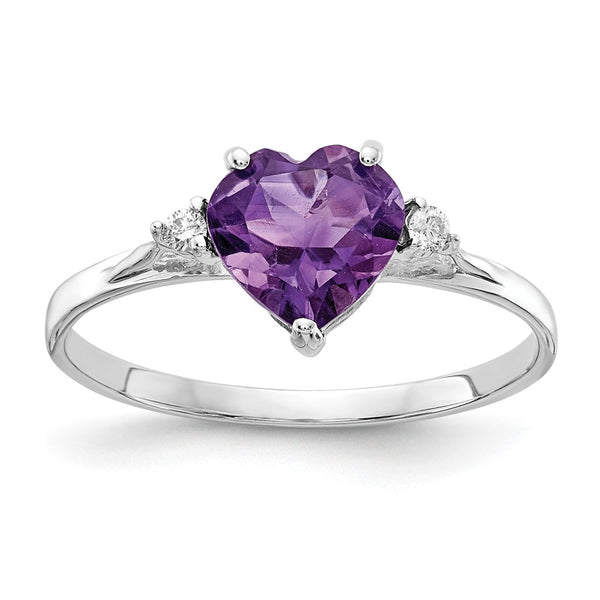 High-Quality 14K White Gold 7mm Heart-Shaped Amethyst Ring with Diamonds - Stylish Value