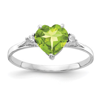 Exclusive 14K White Gold 7mm Heart-Shaped Peridot & AAA Diamond Ring - Stylish Value