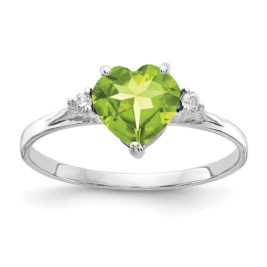 Exclusive 14K White Gold 7mm Heart-Shaped Peridot & AAA Diamond Ring - Stylish Value