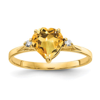 Shop Stylish 14K Gold 7mm Heart-Shaped Citrine & VS Diamond Ring
