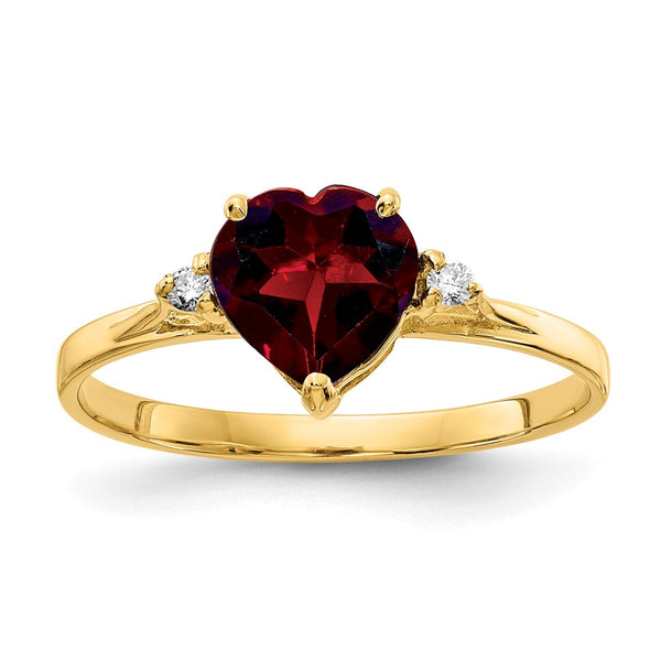 Buy Stylish 14K Gold 7mm Heart-Shaped Garnet Ring with AA Diamonds