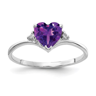 Shop 14K White Gold 6mm Heart-Shaped Amethyst Ring with AAA Diamonds - Luxury Value