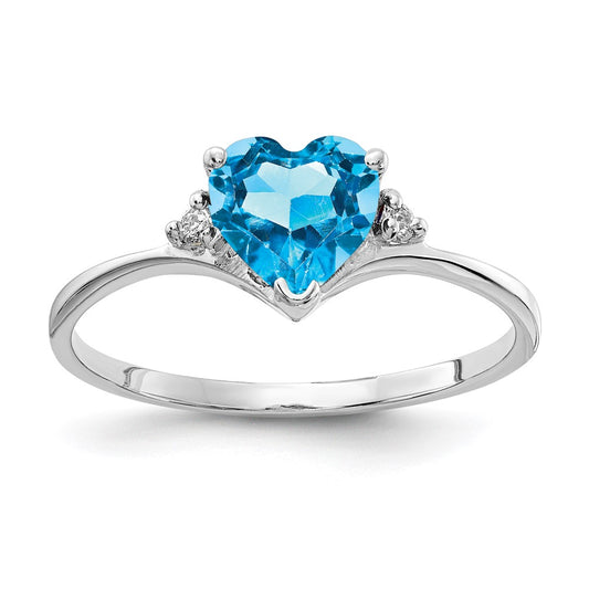 Shop Exclusive 14K White Gold 6mm Heart-Shaped Blue Topaz & Diamond Ring - Stylish Value!