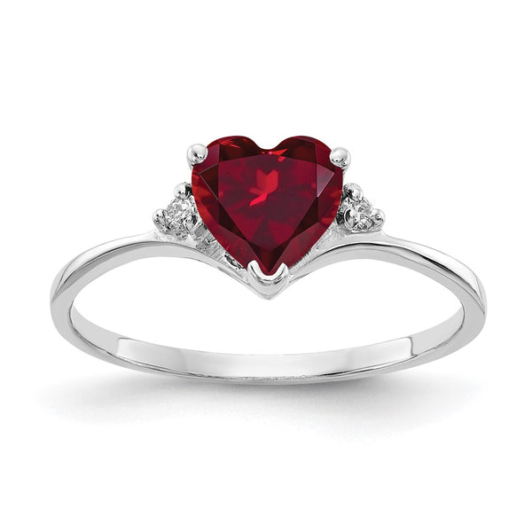 Buy Stylish 14K White Gold Heart-Shaped Ruby Ring with AA Diamonds, 6mm