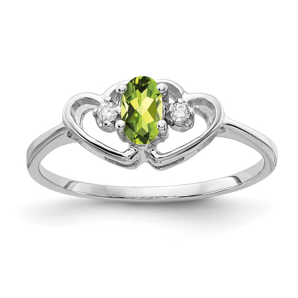 14K White Gold Oval Peridot Ring with AA Diamonds - 5x3mm