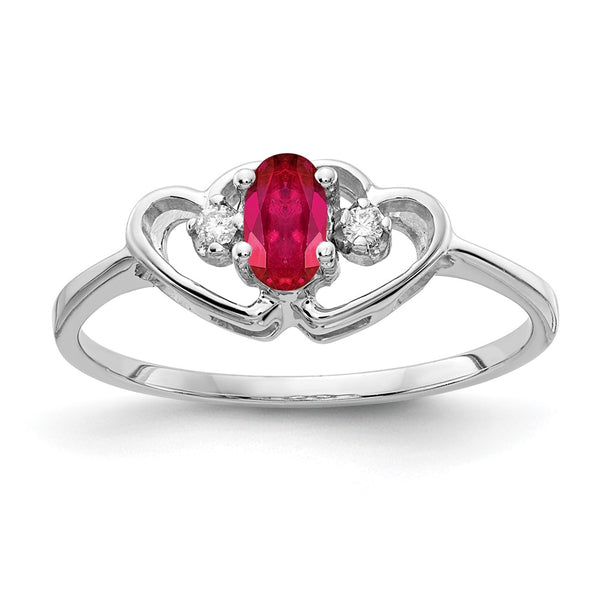 14K White Gold Oval Ruby Ring - 5x3mm AA Diamonds