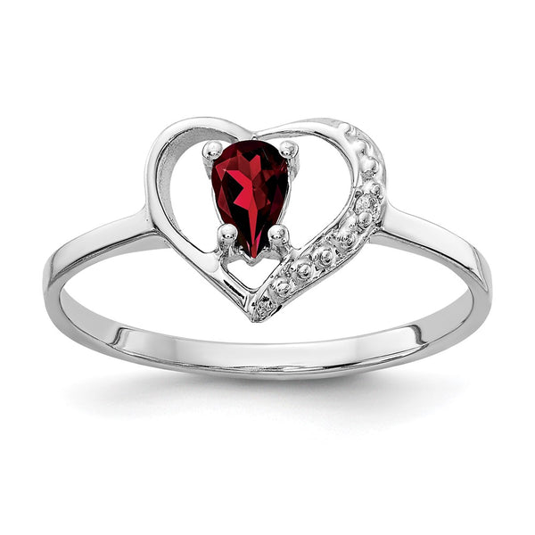 14K White Gold Pear-Shaped Garnet Ring with AA Diamonds, 5x3mm
