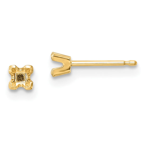 14K Gold 2.75mm Princess Cut Stud Earring Settings