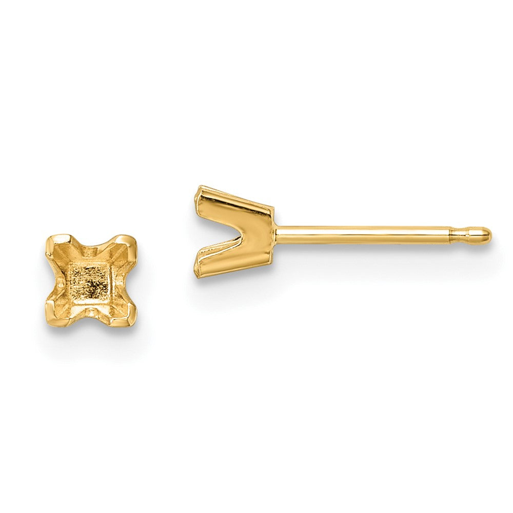 Buy Stylish 14K Gold 3.25mm Princess-Cut Stud Earring Settings - Luxury Value!