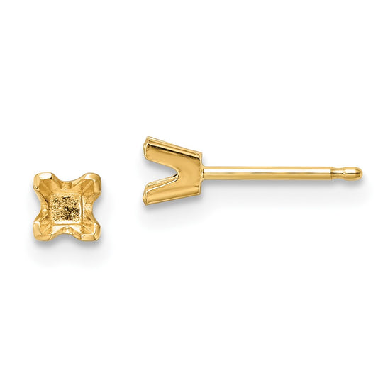Buy Stylish 14K Gold 3.25mm Princess-Cut Stud Earring Settings - Luxury Value!