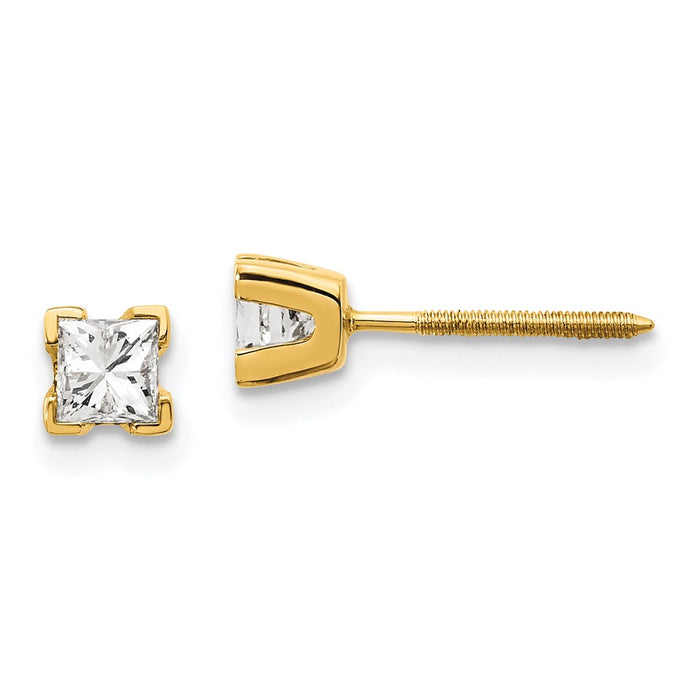 High-Quality 14K Gold Princess-Cut Diamond Stud Earrings - Stylish Value!-1