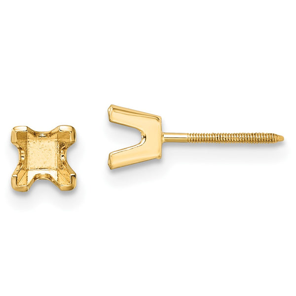 14K Gold 3.75mm Princess-Cut Stud Earring Settings