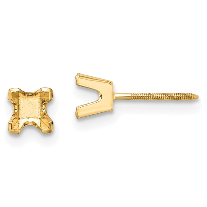 Buy Exclusive 14K Gold 3.75mm Princess-Cut Stud Earring Settings - Stylish Value-1
