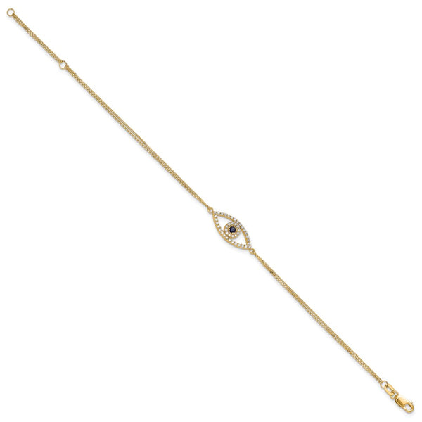14K Gold Diamond & Sapphire Evil Eye Bracelet, 1-Inch Extension