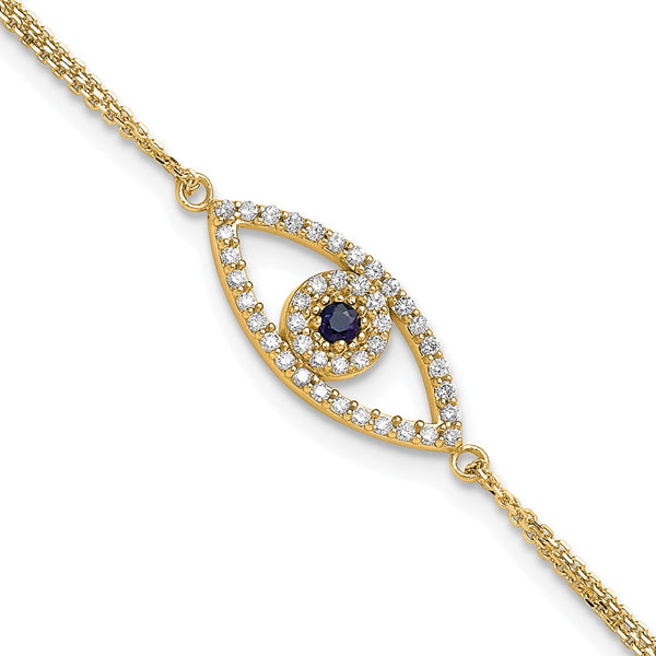 14K Gold Diamond & Sapphire Evil Eye Bracelet, 1-Inch Extension