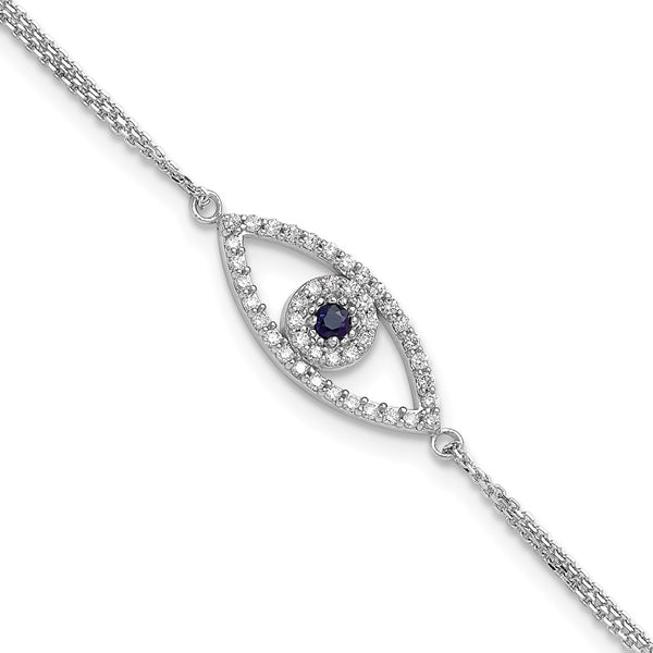 14K White Gold Two-Strand Sapphire & Diamond Evil Eye Bracelet
