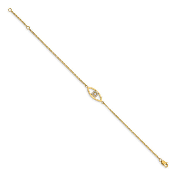 14K Gold Diamond Evil Eye Two-Strand Bracelet - 1-Inch Extension
