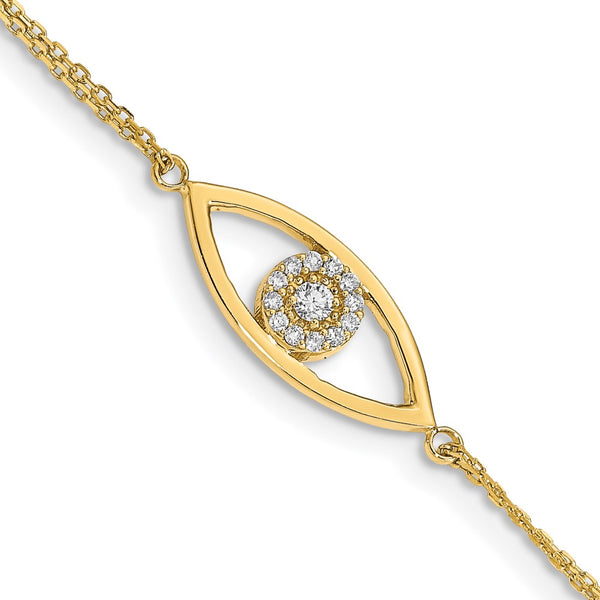 14K Gold Diamond Evil Eye Two-Strand Bracelet - 1-Inch Extension