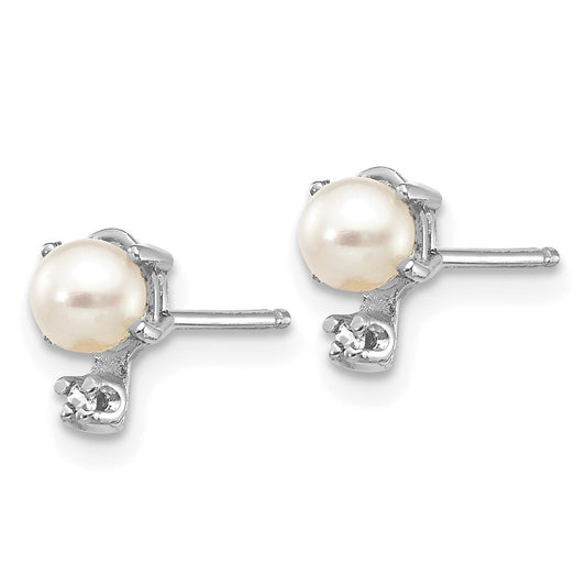 Exclusive 14K White Gold Diamond & Pearl Birthstone Earrings - Stylish Value