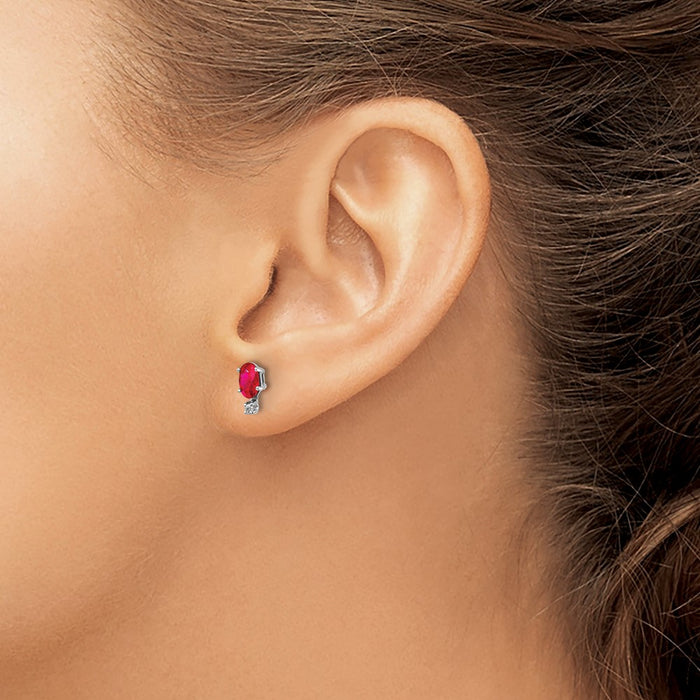 Shop Stylish 14K White Gold Ruby & Diamond Birthstone Earrings - Luxury Value-3