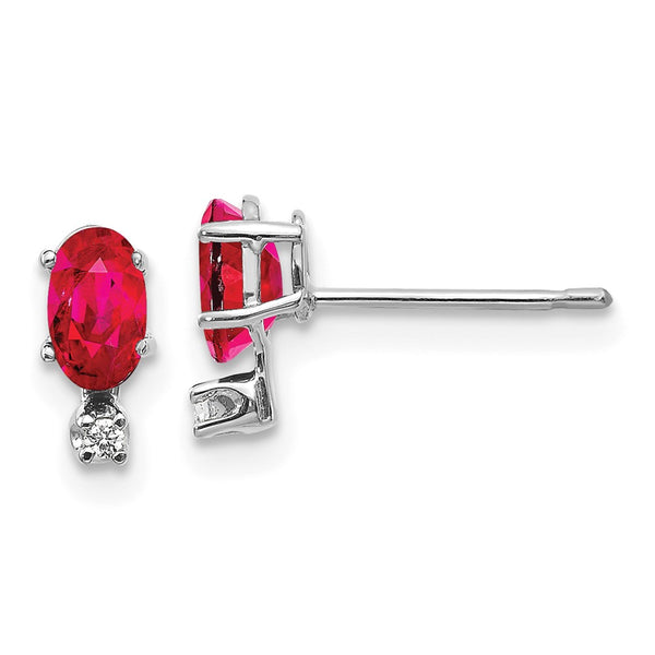 14K White Gold Ruby & Diamond Birthstone Earrings