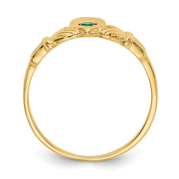 14K Gold Claddagh Ring with Green CZ