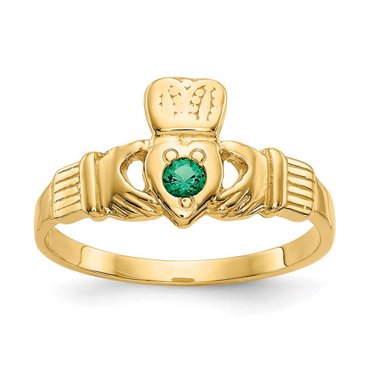 Buy Exclusive 14K Gold Claddagh Ring with Green CZ - Stylish Jewelry Value