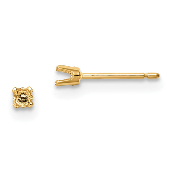 14K Gold 2.25mm Round Stud Earring Settings
