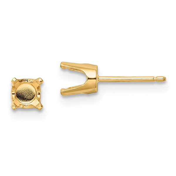 14K Gold 5mm Round Stud Earring Mountings with Backs