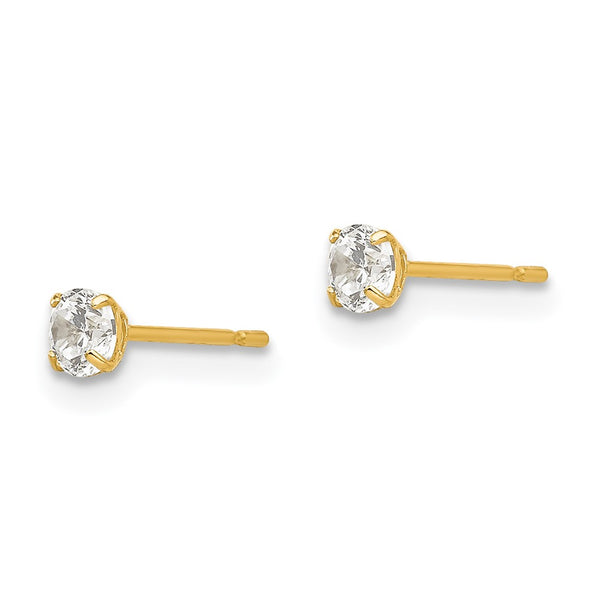 14K Gold 3mm Round Cubic Zirconia Stud Earrings