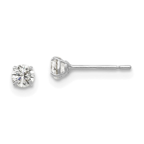 14K White Gold 3mm Round CZ Stud Earrings
