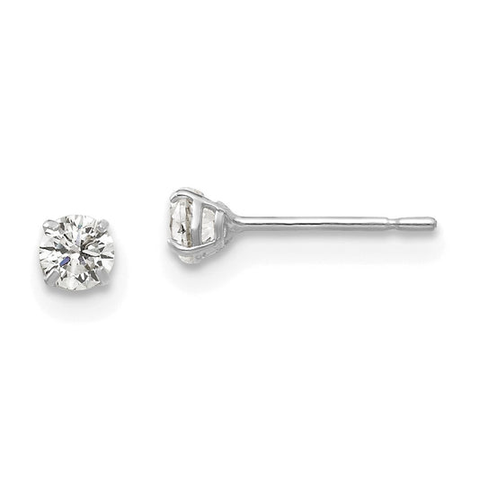 High-Quality 14K White Gold 3mm Round CZ Stud Earrings - Stylish Value Offer