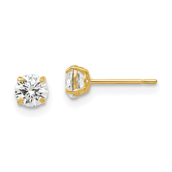 14K Gold 4mm Round Cubic Zirconia Stud Earrings