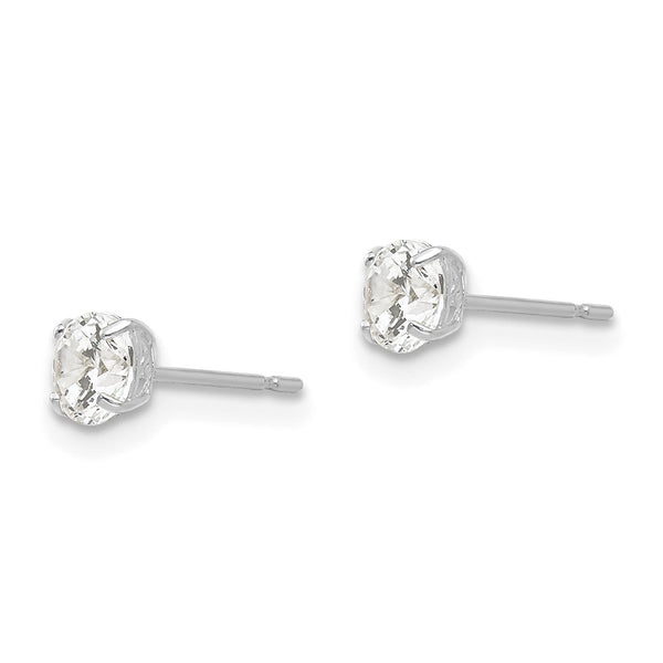 14K White Gold 4mm Round Cubic Zirconia Stud Earrings
