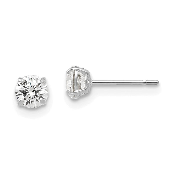 14K White Gold 4mm Round Cubic Zirconia Stud Earrings