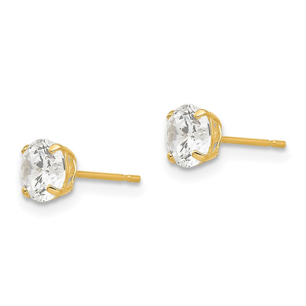 14K Gold 5mm Round Cubic Zirconia Stud Earrings