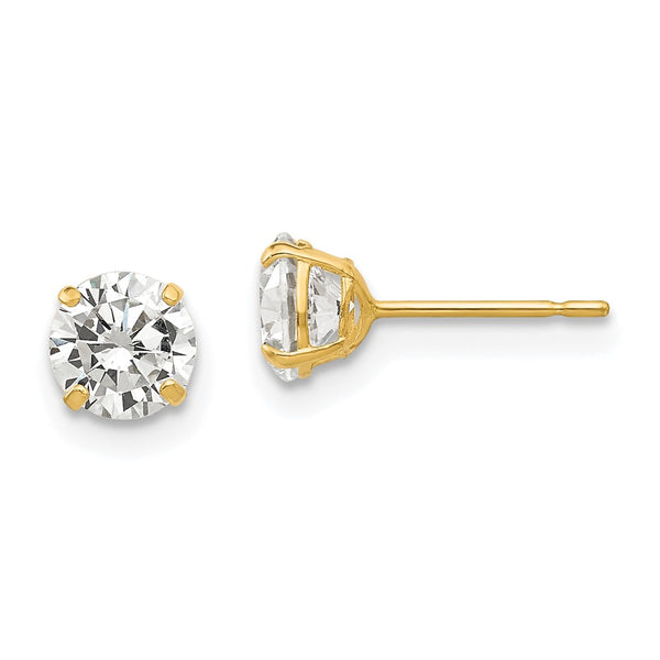14K Gold 5mm Round Cubic Zirconia Stud Earrings